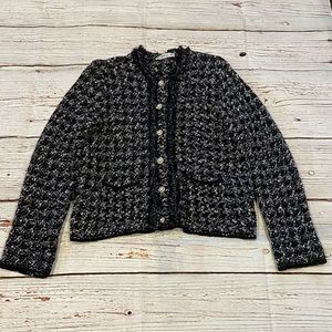 Zara Knit Black and White Lightweight Cardigan Sweater Sz L